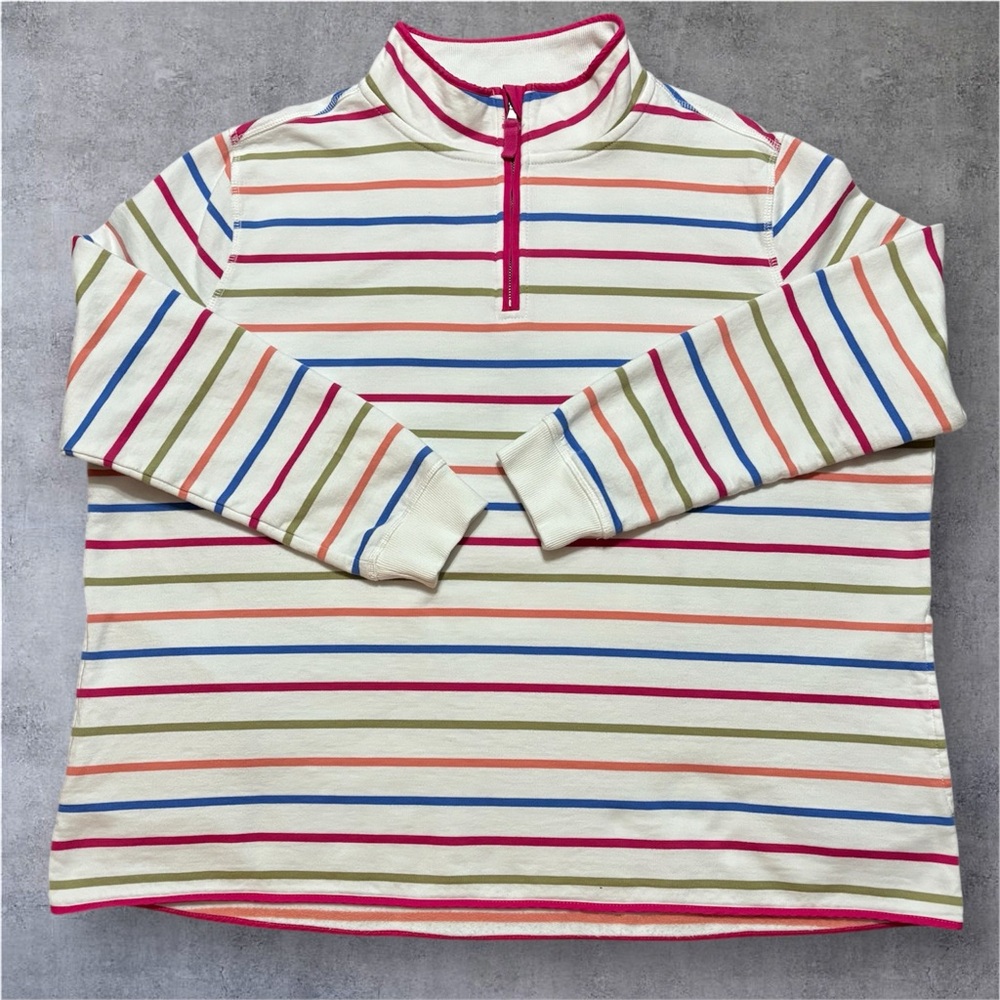 Cream Striped Half-Zip Turtleneck Pullover - Multicolor